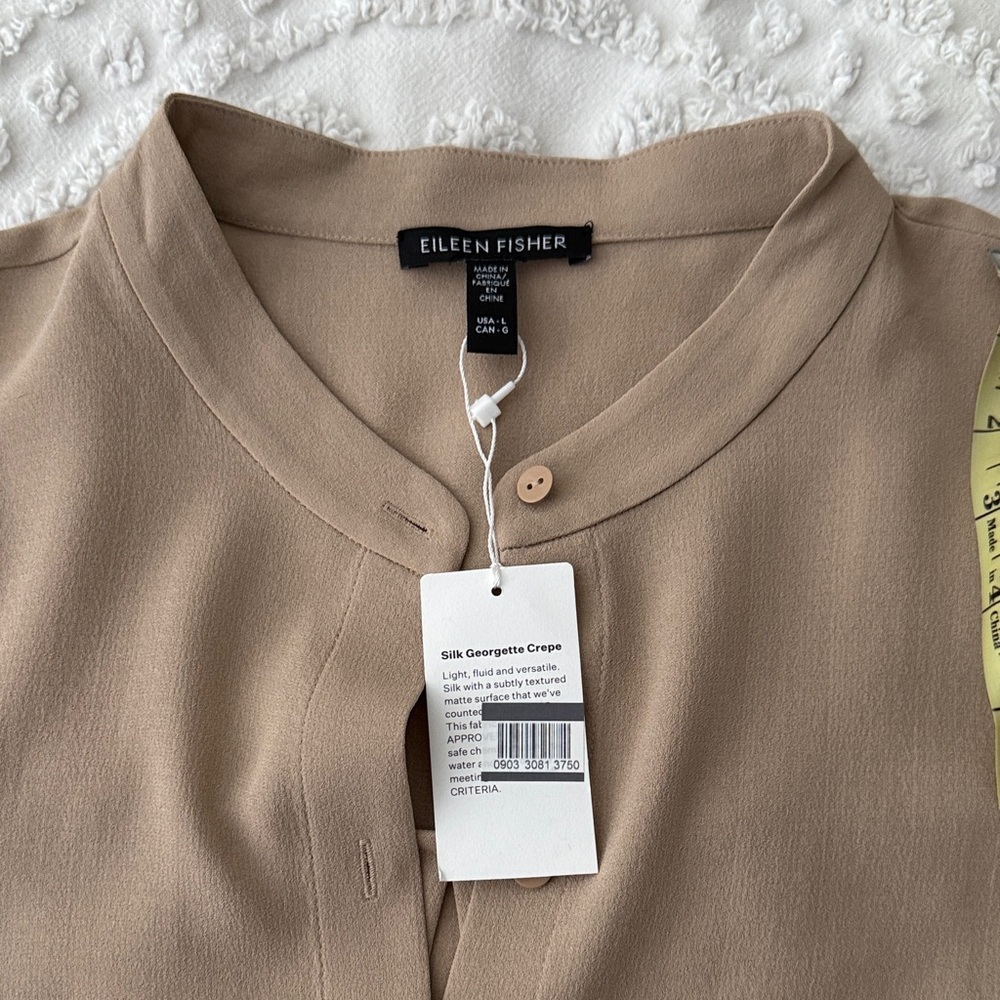Eileen Fisher - Mandarin Collar Silk Button-Up Shirt - L - Picture 9 of 11